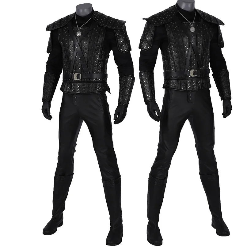 Adult Men Halloween Movies White Wolf Geralt Clothes Cosplay Costume Outfit Party Full Props Suit
