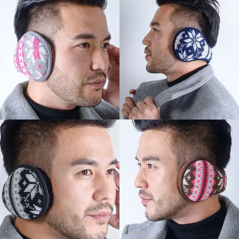

Women Men Snowflake Knitted Earmuffs Foldable Winter Thicken Plush Ear Warmers