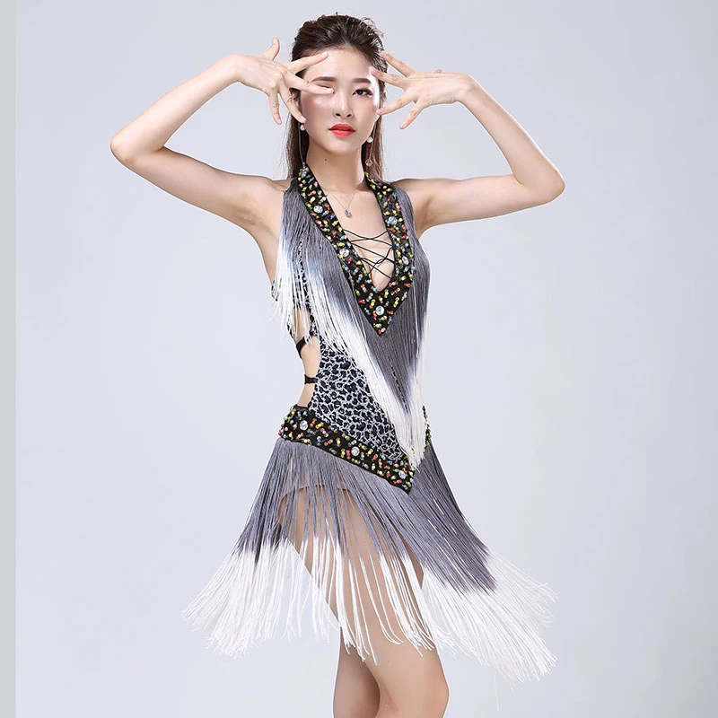 Сексуальное платье для латинских танцев с глубоким v образным вырезом и