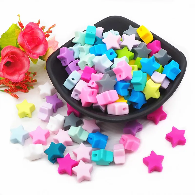 Chenkai 100pcs 15mm Silicone Star Teether Beads DIY Baby Shower Pacifier Dummy Nursing Jewelry Toy Making Beads BPA Free