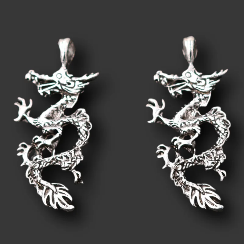 

4pcs Silver Plated Dragon Pendants Retro Necklace Bracelet Metal Accessories DIY Charms For Jewelry Crafts Making 46*21mm A1784