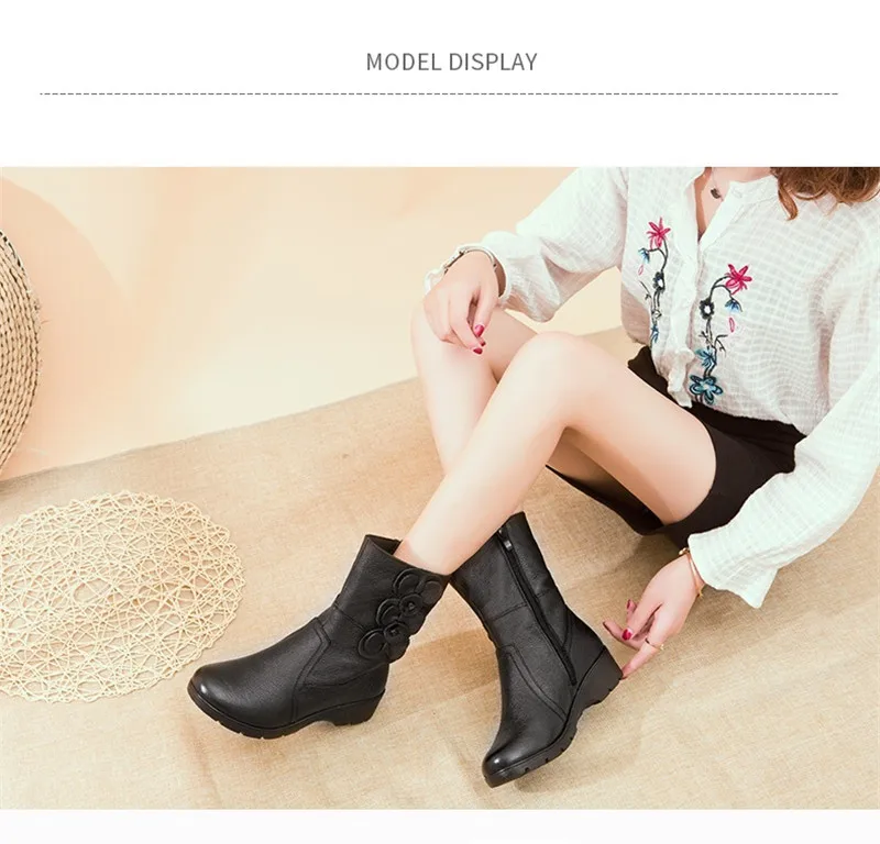 TIMETANGFashion/модные женские зимние сапоги; зимние плюшевые теплые сапоги до середины икры на толстой танкетке с боковой молнией; милые сапоги; зимние сапоги с цветами; MotherE1110