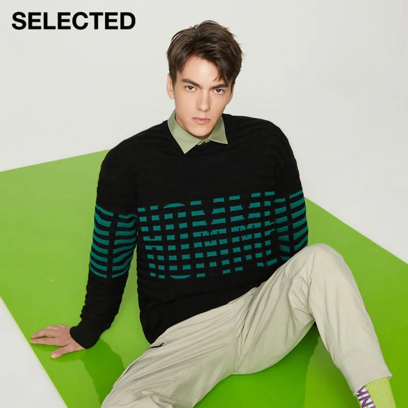 

SELECTED Men's Drop-shoulder Sleeve Knit Wool-blended Contrast O-Neck Sweater S|420425011