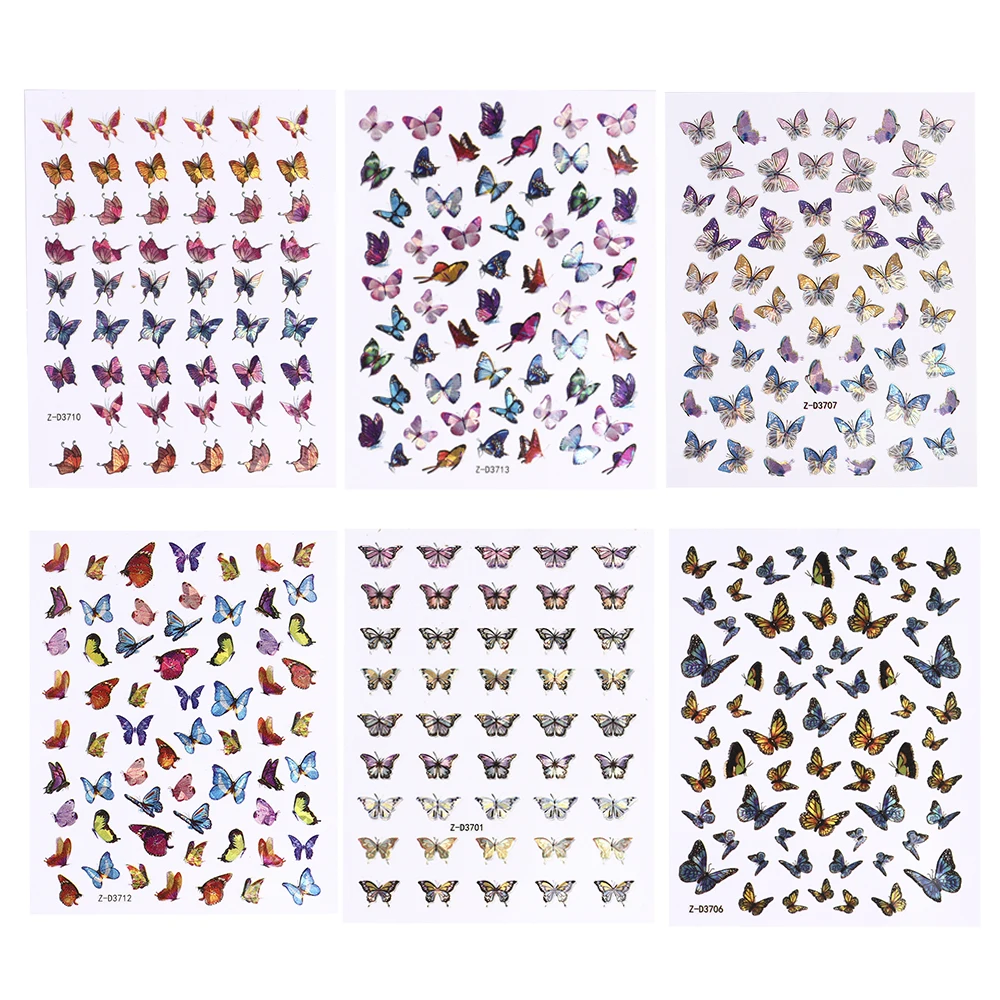 3D Holographics красочные трафареты в виде бабочек для дизайна ногтей наклейки с