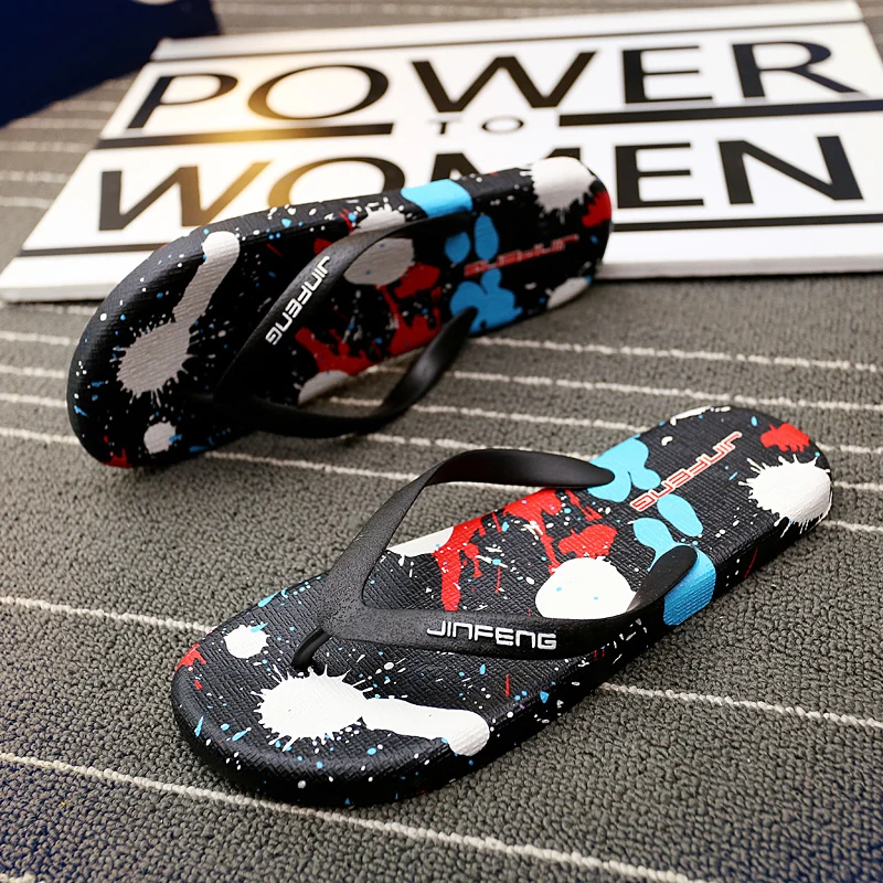 Летние мужские вьетнамки с граффити Большие размеры Мужские шлепанцы горячая