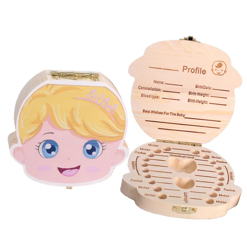 Baby Tooth Box Colorful Spanish English French Italian Wood Organizer Save Milk Teeth Storage | Дом и сад