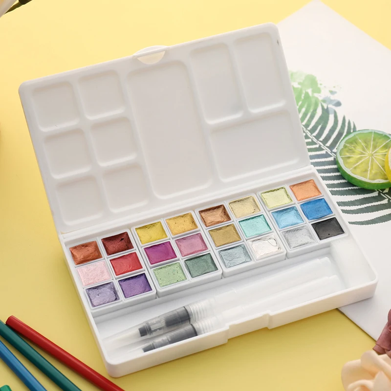 

24Colors Pearlescent Watercolor Pigment Metallic Solid Paint Painting Pigment
