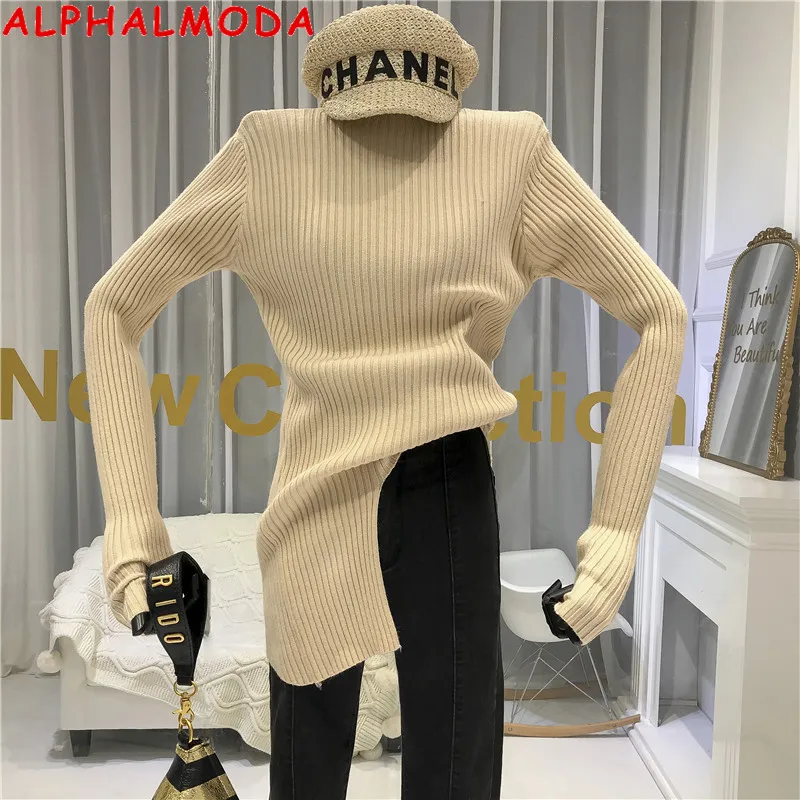 Женский Асимметричный свитер ALPHALMODA однотонный вязаный пуловер с высоким воротом