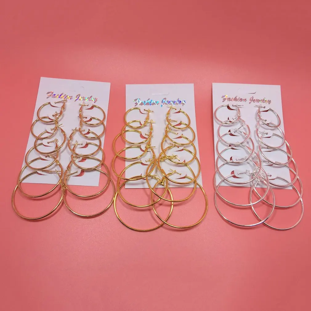 6 пар/компл. мода большой круг обруч Комплект сережек для женщин вечерние женские