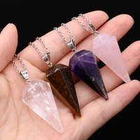 natural stone pendant necklace charms rose quartzs amethysts pendant necklace for jewelry necklace gift 20x37mm length 40cm