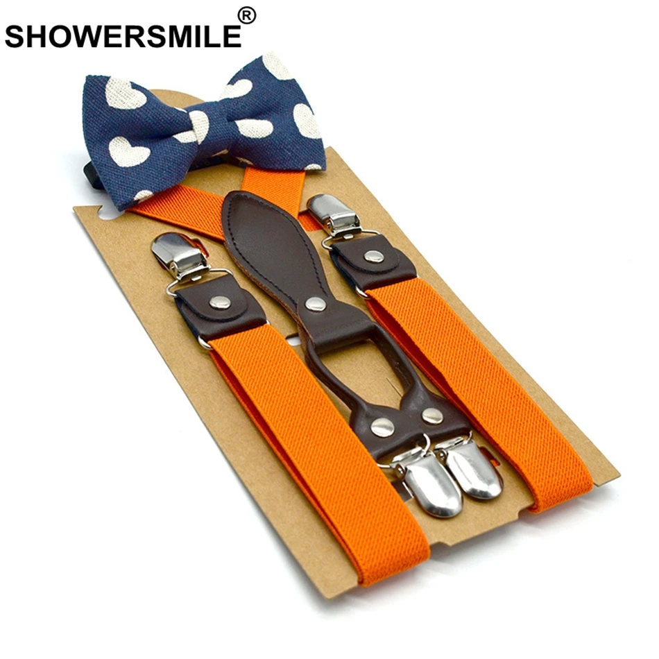 Детские подтяжки с галстуком бабочкой Shower Smile однотонные красные на лямках для