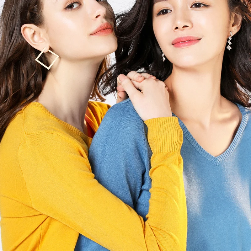 

spring pullover v-neck sweater knitted full sleeves short casual women jacket solid loose top