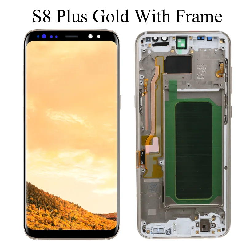 Супер AMOLED S8 lcd с рамкой для SAMSUNG Galaxy S8 G950 G950F дисплей S8 Plus G955 G955F сенсорный экран дигитайзер - Цвет: S8 Plus Gold Frame