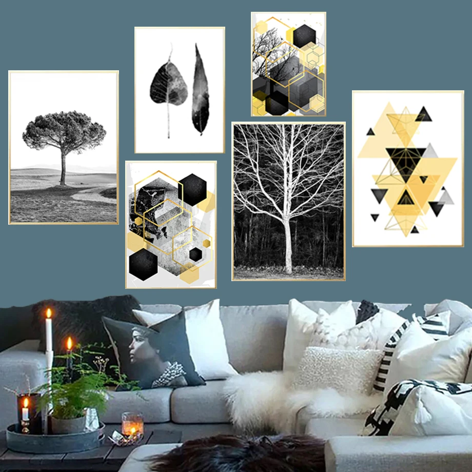 

Geometric Tree Leaf Wall Art Canvas Painting Nordic Posters And Prints Black White Wall Pictures For Living Room Vintage Decor