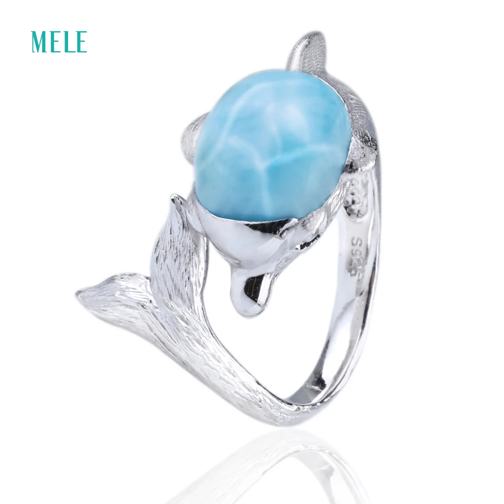Натуральное gemstonesblue Larimar кольцо с дельфинами Открытое прямая сделка долгосрочная