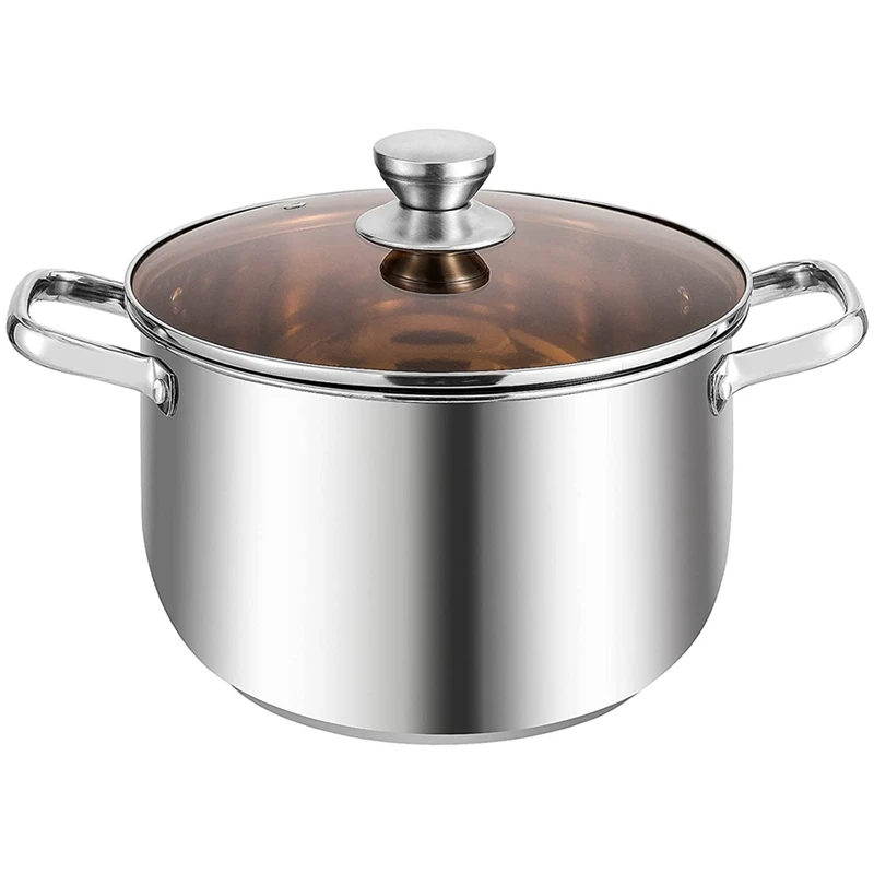 

8 QT Soup Pot, Stainless Steel Stockpot with Lid, Saucepot Pasta Cooking Pot with Double Handles, Dishwasher Safe