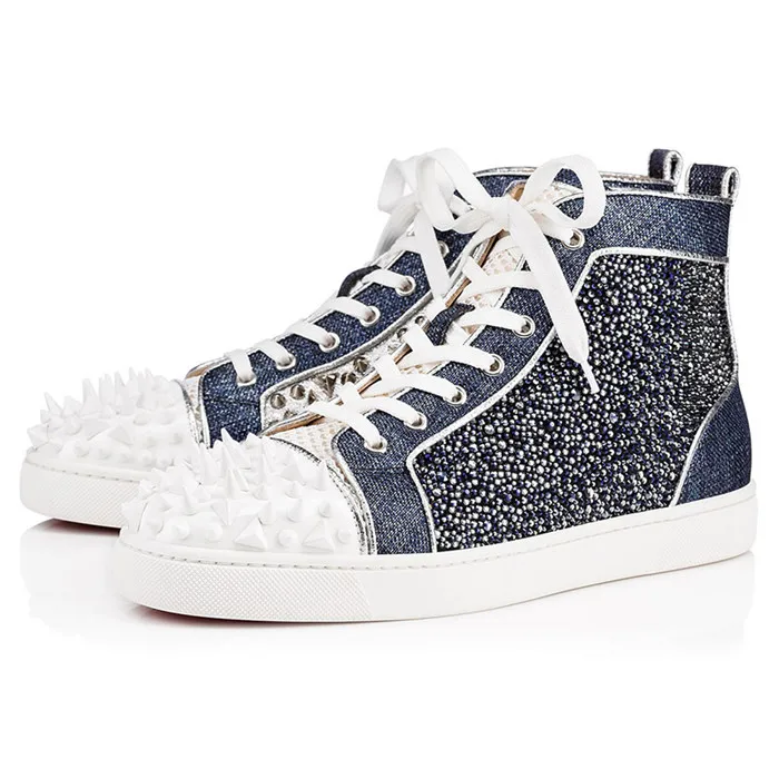 SHOOEGLE/роскошная мужская обувь с кристаллами и шипами Красные белые кроссовки на