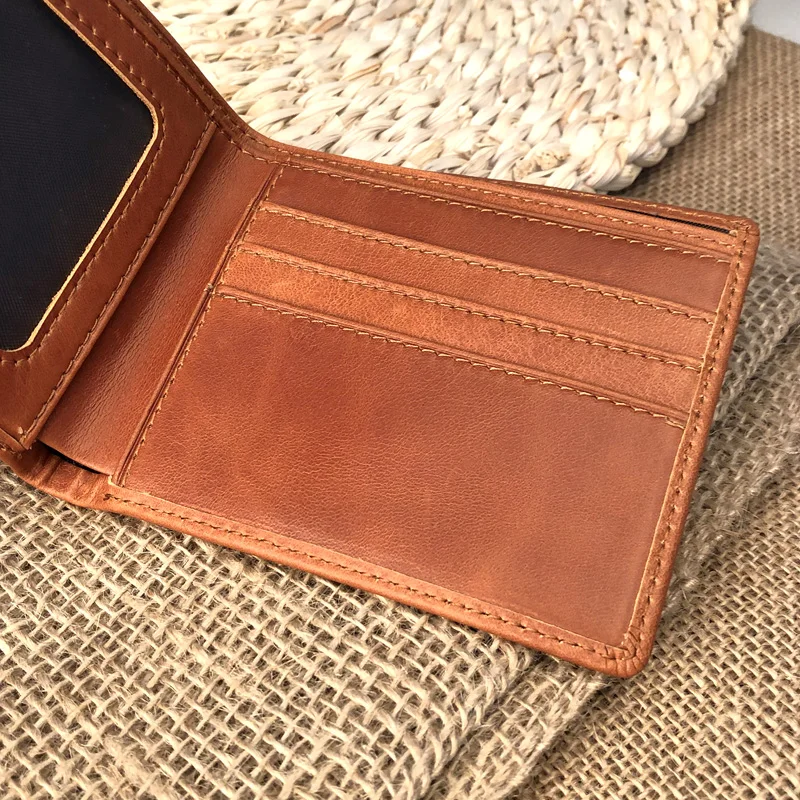 Мужской кошелек-RFID Блокировка Воловья Кожа винтажный двухскладной кошелек в Подарочная коробка из дерева