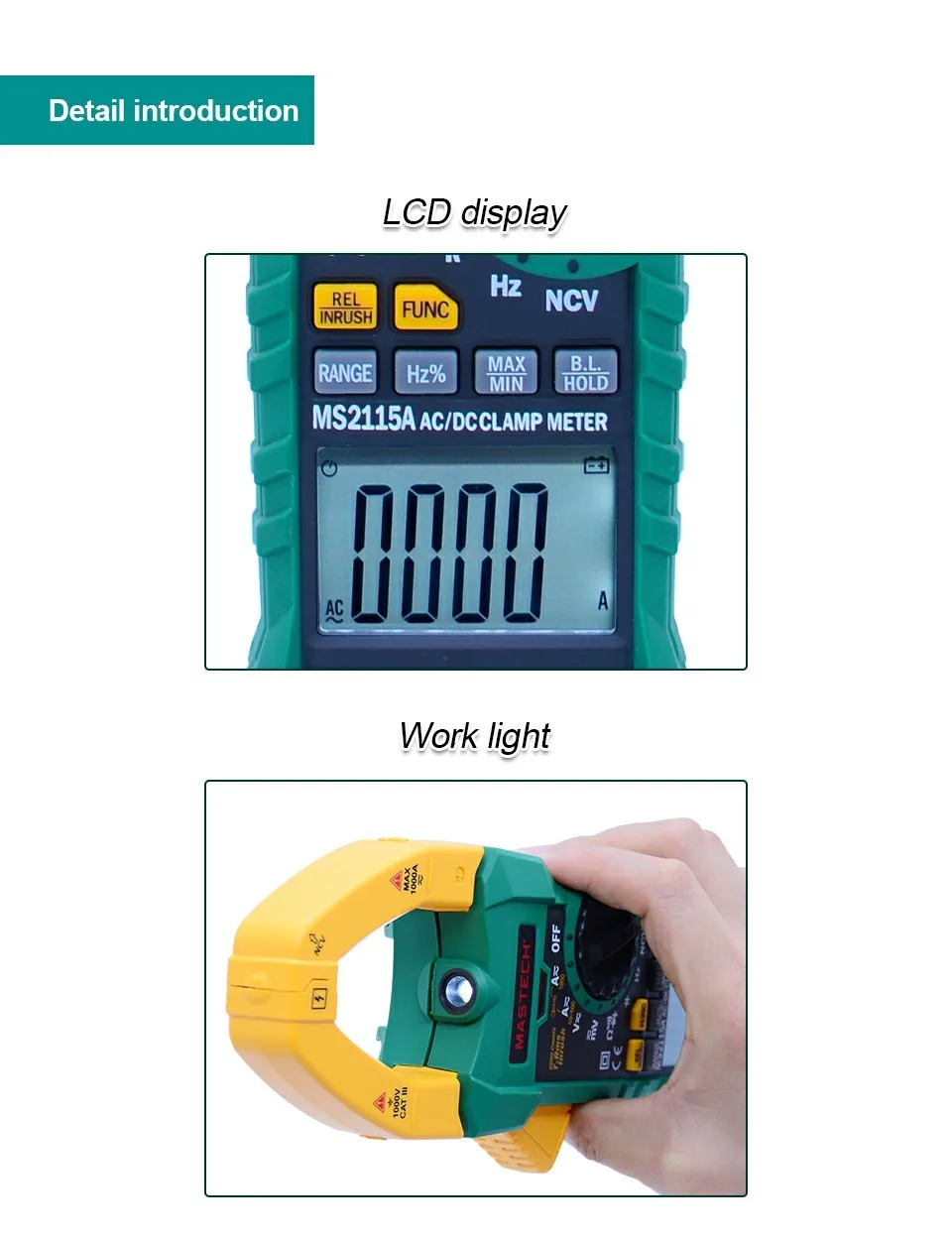 MASTECH цифровой клещи MS2115A AC/DC 1000A Автоматический диапазон клещи мультиметр клещи измеритель тока тестер 6000 отсчетов