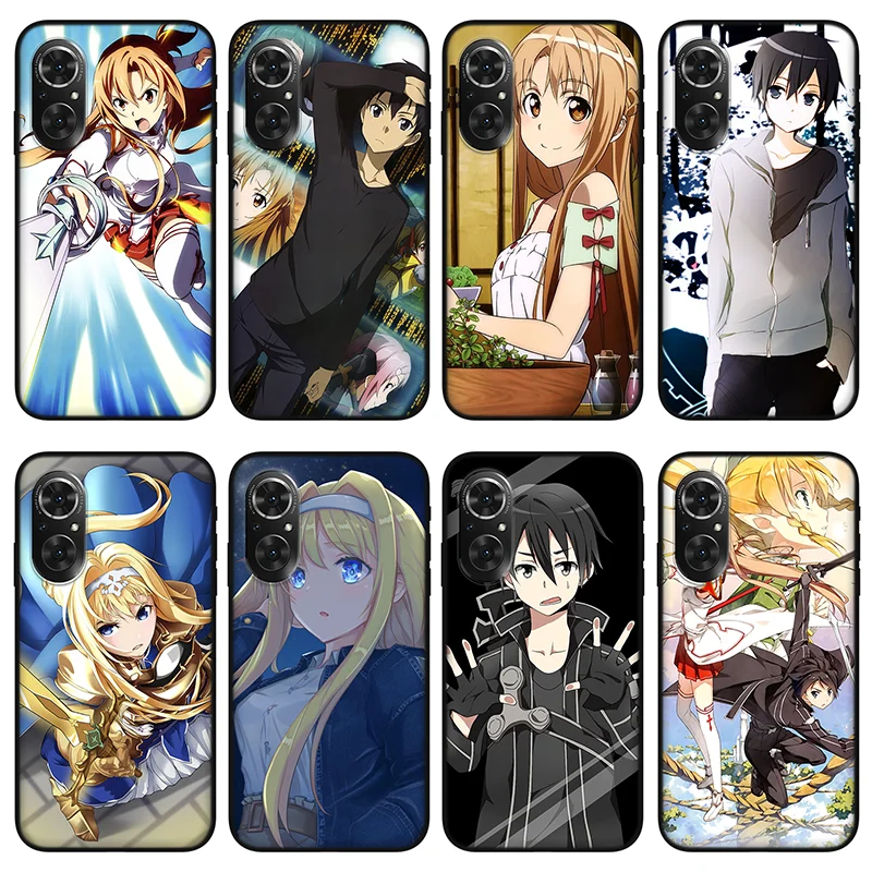 

Чехол для телефона с аниме SAO Kirito Asuna для huawei honor 50 30 pro 50se play 4 5, черный силиконовый чехол для huawei p50 nova 7 8 pro