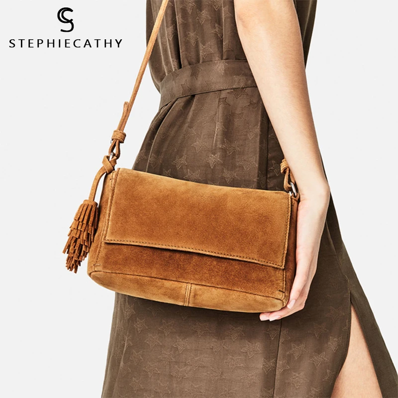 SC натуральная коровья кожа женские сумки-мессенджеры модная сумка с кисточками