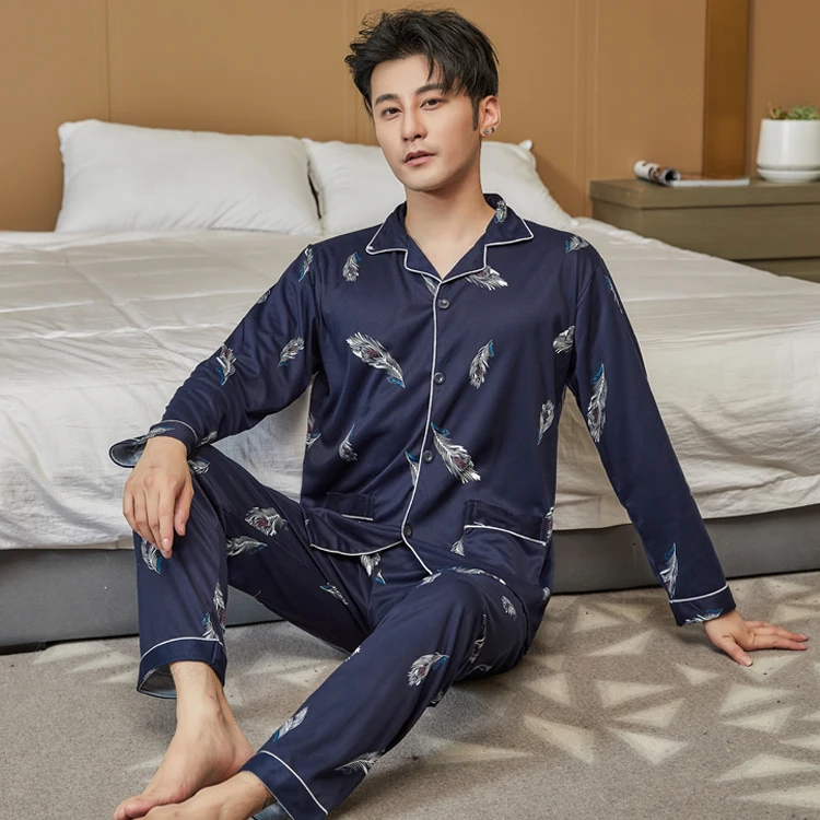 CAIYIER New 2021 Autumn Winter Men Pajamas Set  Long Sleeve Sleep Tops + Trousers Mens Lounge Wear Soft Nightwear pijamas men