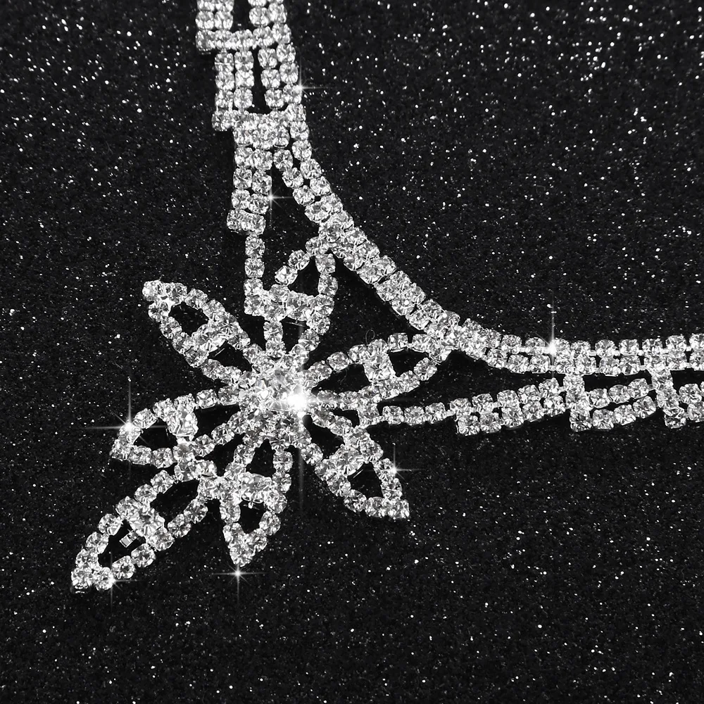 

PY04 Romantic Bride Zircon Silver Plated Set Wedding Set Chain 2-piece Set Flower Leaf Necklace Stud Earrings