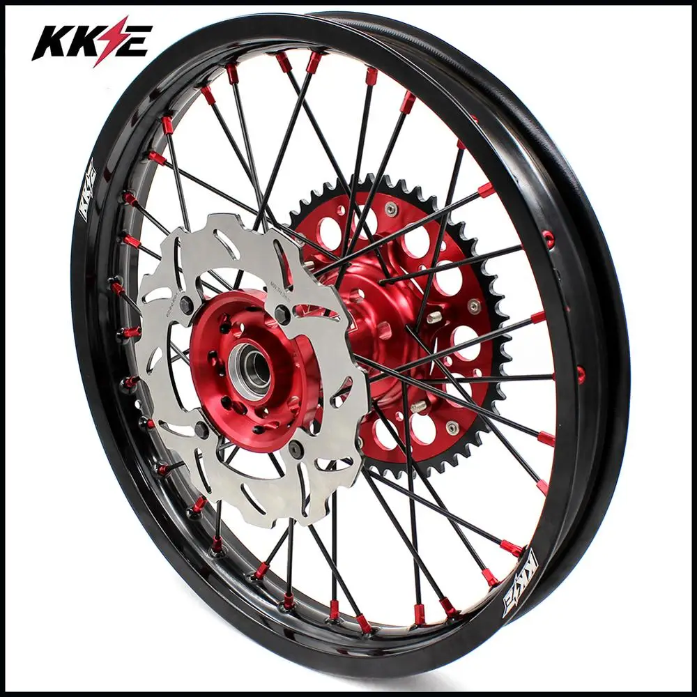 Комплект колес KKE 21 и 18 для HONDA CR125R CR250R 2002 2013 красные ниппели черные Спицы