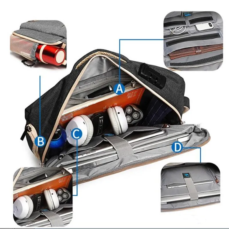 

Laptop backpack 15.6 17.3inch Large capacity Business computer bag men women Password lock Anti-theft function new wholesales