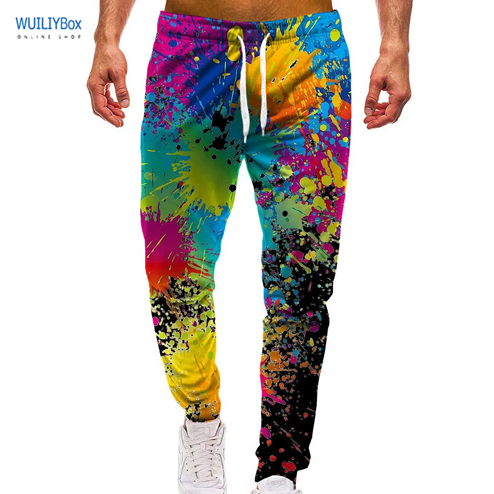 3D Pattern Sports Rainbow Print Pants Casual Colorful Graphic Trousers Men/Women Splash Paint Sweatpants with Drawstring