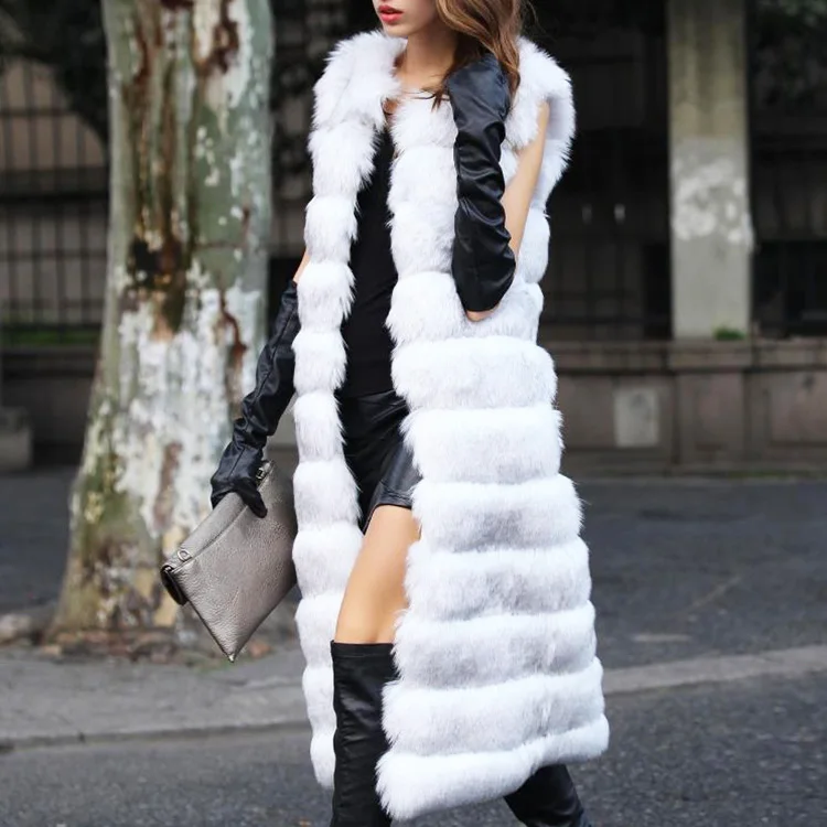 Fashion Women faux fur Coats 2020 Winter Woman Long Faux Fox Fur Vest Oversized 3XL 4XL Outwear Warm Retro Gilet Waistcoats J193 | Женская