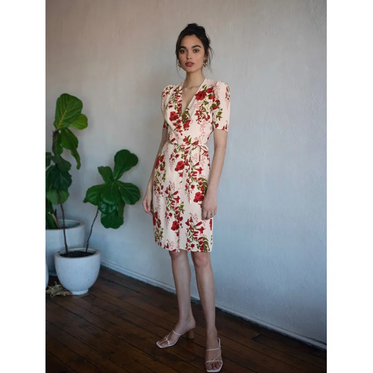 

258#ref rayon print dress 2020 summer new French girl