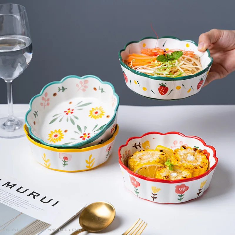

Ins Ceramic Household Cute Fruit Salad Microwave Oven Baked Rice Oatmeal Breakfast Bowl Female