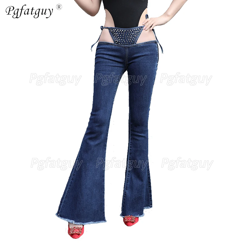 Новинка 2021 сексуальные женские джинсы с заклепками для ночного клуба Эластичные
