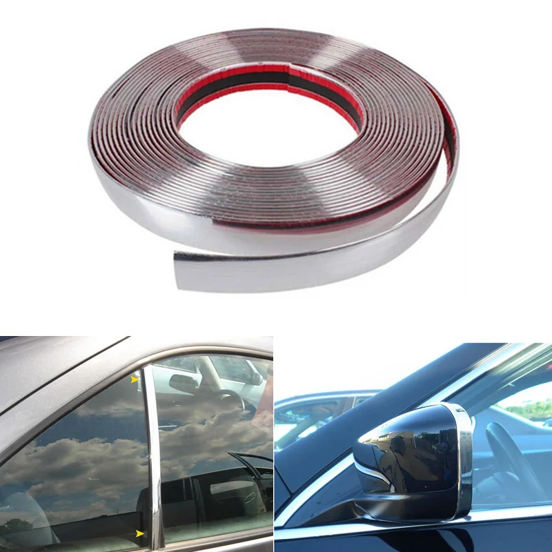 

15M Silver Car Chrome Styling Decoration Moulding Trim Strip Tape Auto DIY Protective Sticker 6mm 8mm 10mm 12mm 15mm 20mm 30mm