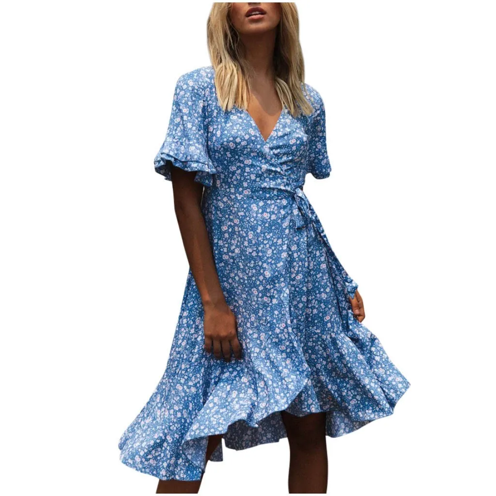 Женское платье летнее 2020 сексуальное v образный вырез цветочный принт бохо