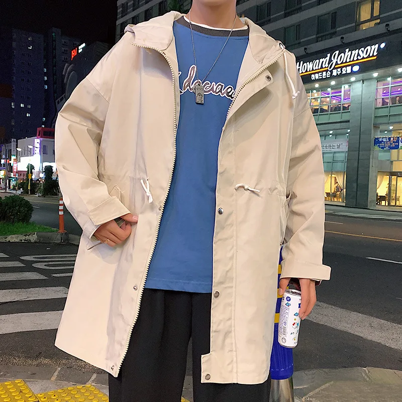 Осенний ветряной длинный Тренч мужской свободный жакет куртка на молнии