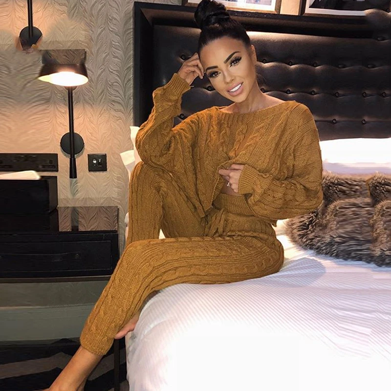 Хлопковый женский спортивный костюм из 2 предметов свитер топ + штаны Трикотажный