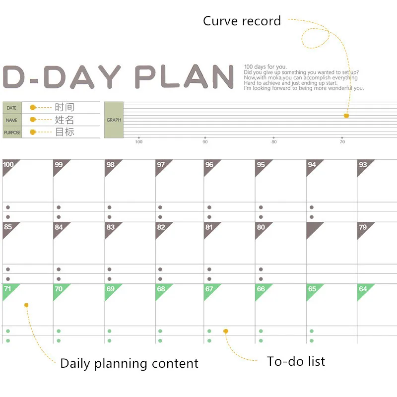100 дневный календарь с обратным отсчетом График обучения ежедневник стол сделай
