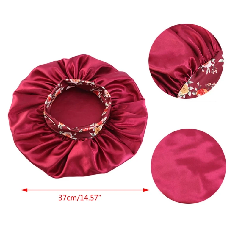 

Women Satin Extra Large Bonnet Sleep Cap Boho Floral Print Elastic Wide Brim Night Hat Hair Protection Turban Head Cover