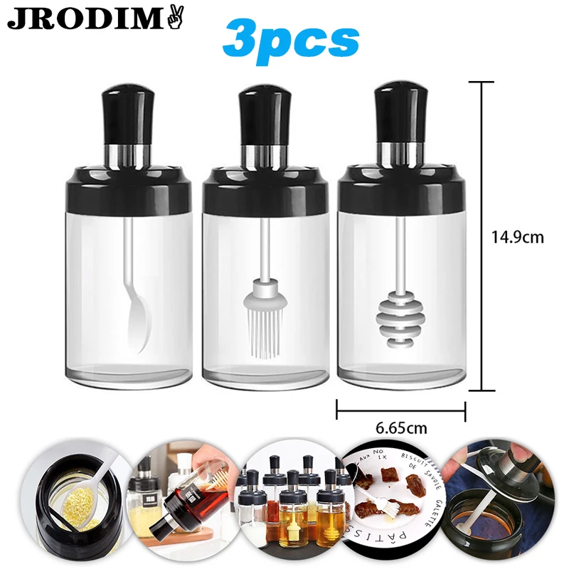 Стеклянная банка для специй 250 мл коробка с крышкой ложки встроенная приправ