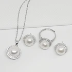 MeiBaPJ Новая мода Настоящее 925 серебро Свадебный комплект ювелирных изделий из натурального жемчуга подвеска кольцо и серьги Ювелирные наборы для женщин