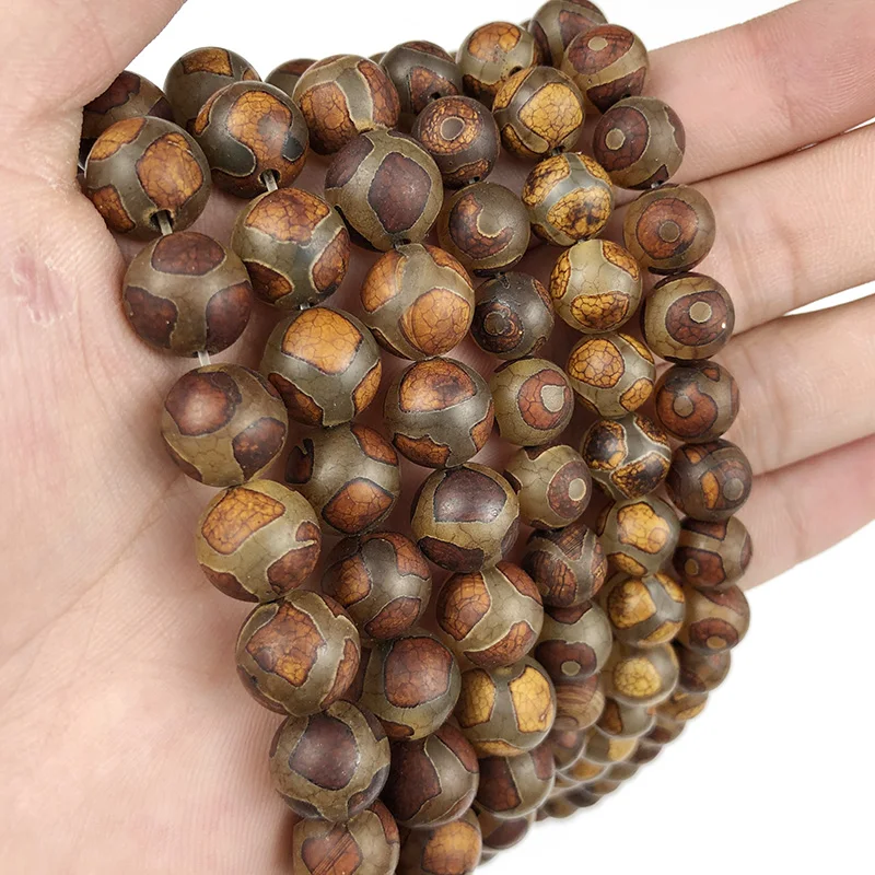 

MKTREG Tibetan Dzi beads Natural Stone Buddhism 8/10/12MM Round Tortoise shell Loose beads for jewelry accessoriesDIY making 15'