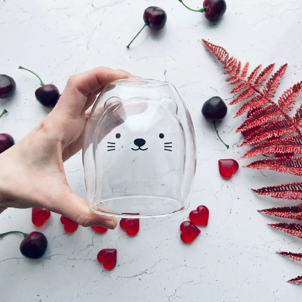 

Dual-layered Glass Coffee Mug Double Glass Cup Creative Cute Unicorn Cat INS Valentine's Day Anniversary Gift