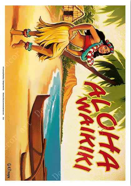 Серфинг в Вайкики Гавайи Америка путешествия холст живопись Винтаж стены крафт