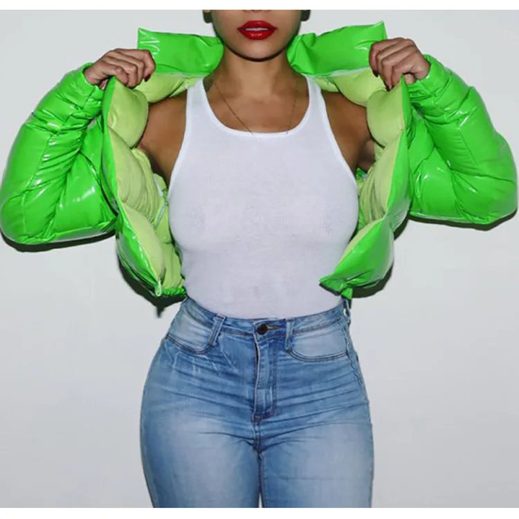 Winter Down Jacket Women Neon Color Cropped Puffer Jacket Parka Outwear Thick Bubble Coat Fashion Streetwear 2023 Green Coats