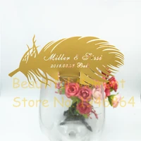 60pcslot laser cut out feather wedding decoration birthday party cup card table name wine food guest seats place cards favor
