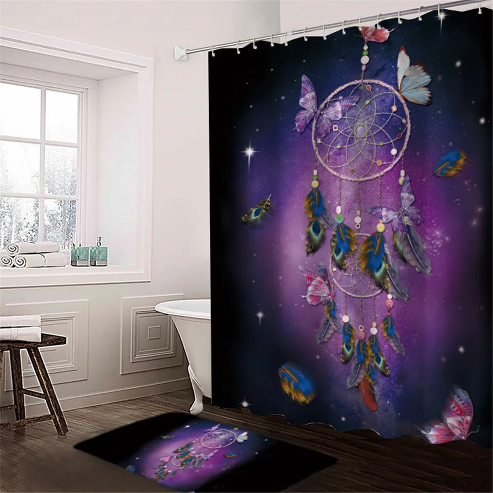 Постельное белье Outlet Dreamcatcher занавеска для душа и коврик для ванной набор Белоголовый Орел Синий водонепроницаемый занавеска для ванной комнаты Boho Ванна Декор 2 шт