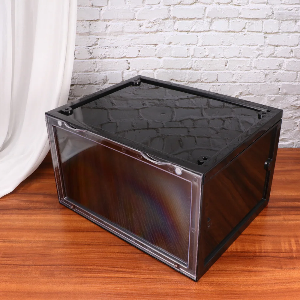 

1Pc Shoes Box Side Open Magnetic Type Shoes Organizer Shoes Display Box (Black)