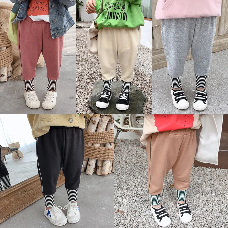 Autumn boys girls Spliced striped sports pants kids cotton soft 5 colors casual all-match trousers 2-7Y